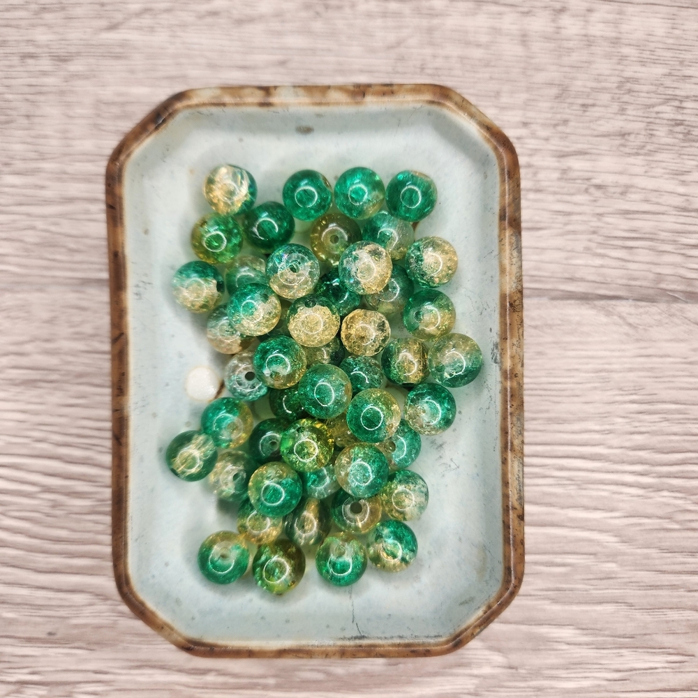 8mm Crackle Glass Beads 50 Count Green Yellow #99
